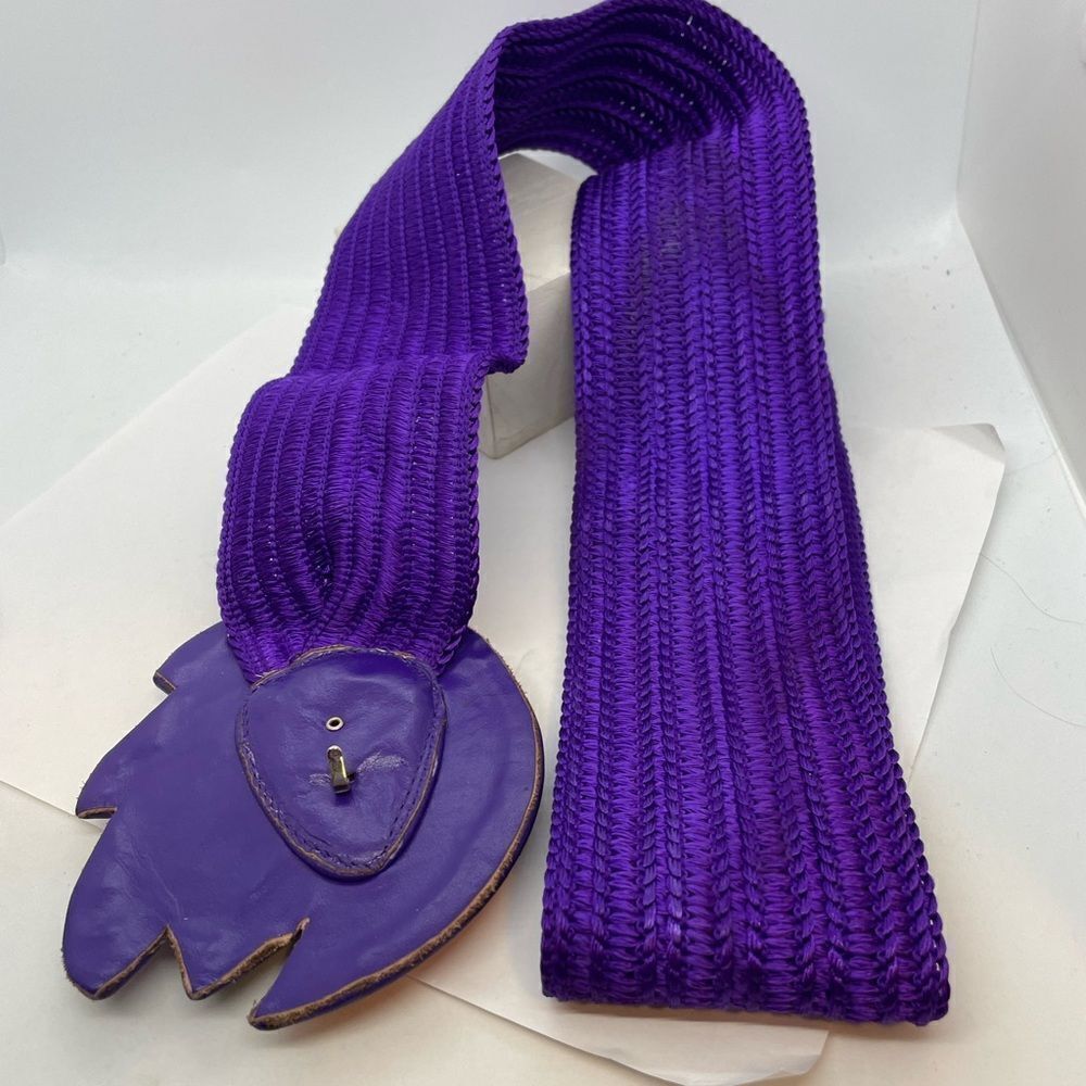 Vintage 80s Waldorf Creations Leaf Belt Leather Suede - Picture 2 of 5